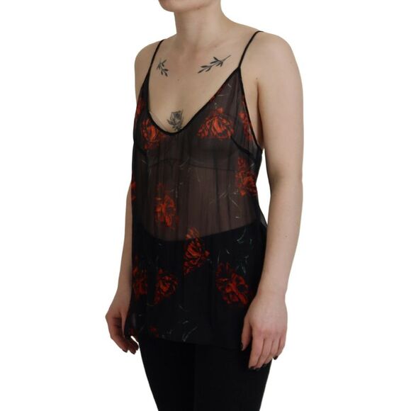 Dsquared² Black Floral Print Spaghetti Strap Tank Blouse Women's Top (Pre-Owned) - Picture 2 of 5